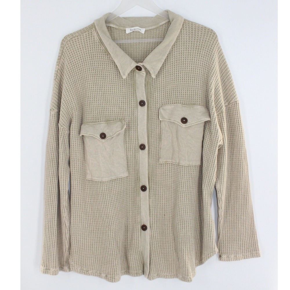 PayLex Boutique Thermal Top Waffle Knit Button Front XL Beige